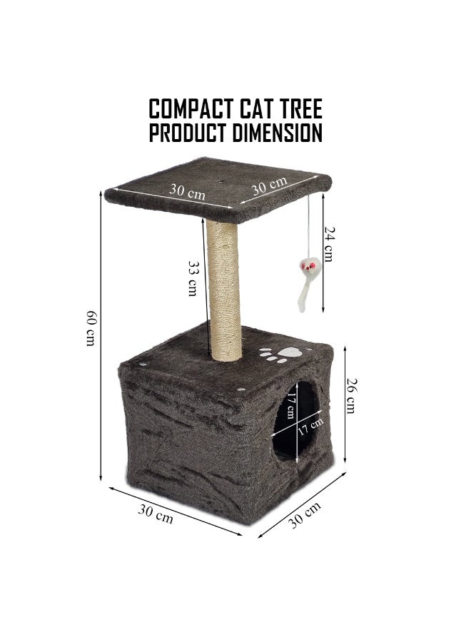 NNC PETS Cat tower with Scratch pole, Anti-scratch and Cat nail care post, 60 cm Protect furniture for Indoor cats and kittens, Small cat tree with Resting platform, Cozy Condo and Hanging Toy (Black) - Image 2